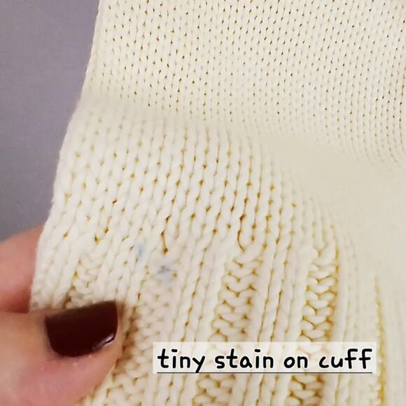 Lands' End VTG SZ L 100% Cotton Cardigan Sweater Cream Mother of Pearl Buttons - Picture 7 of 7